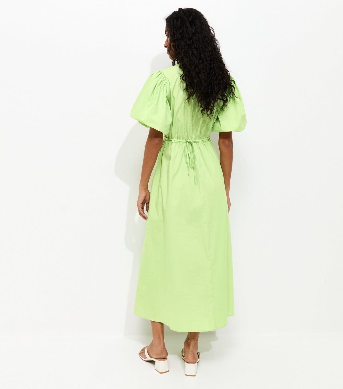 New Look Women's Bright Green Cotton Puff Sleeve Midi Dress New Look - 4