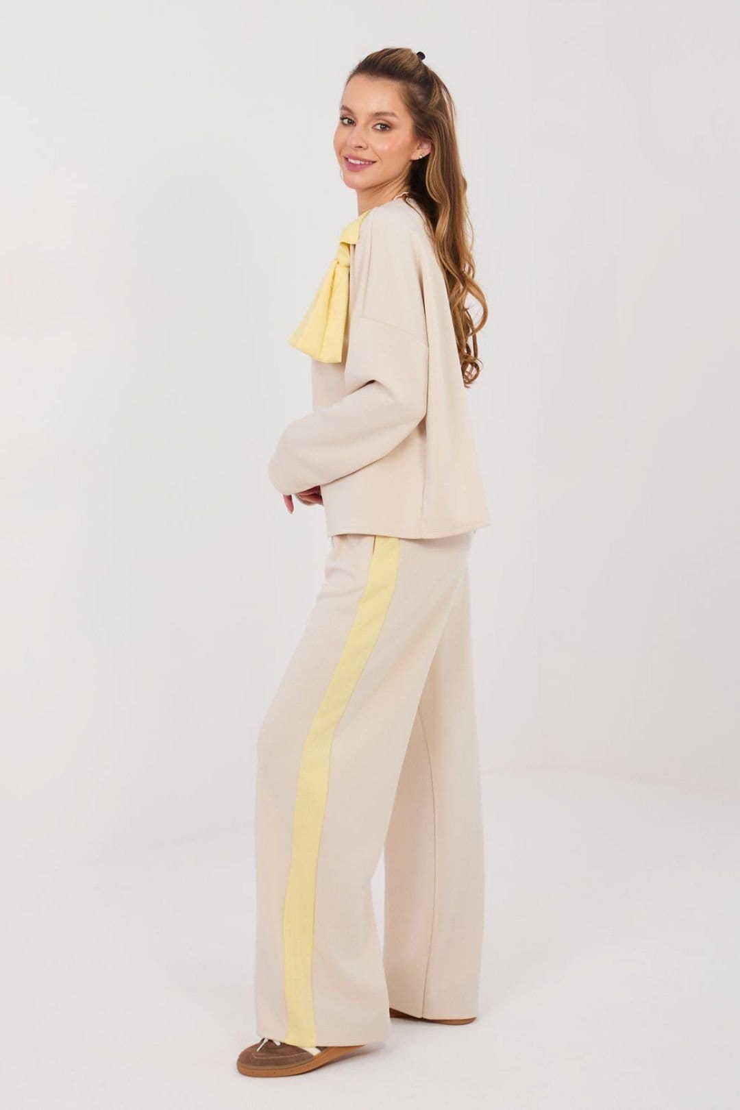 Love Lace Love Lace Women's Everyday Bow Detail Wide Leg Tracksuit Set in Beige - 1
