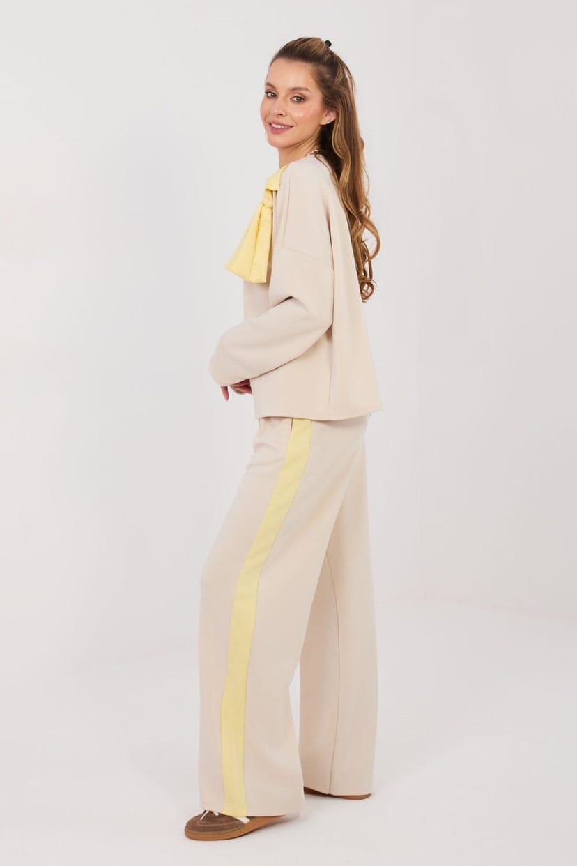 Love Lace Love Lace Women's Everyday Bow Detail Wide Leg Tracksuit Set in Beige - 1