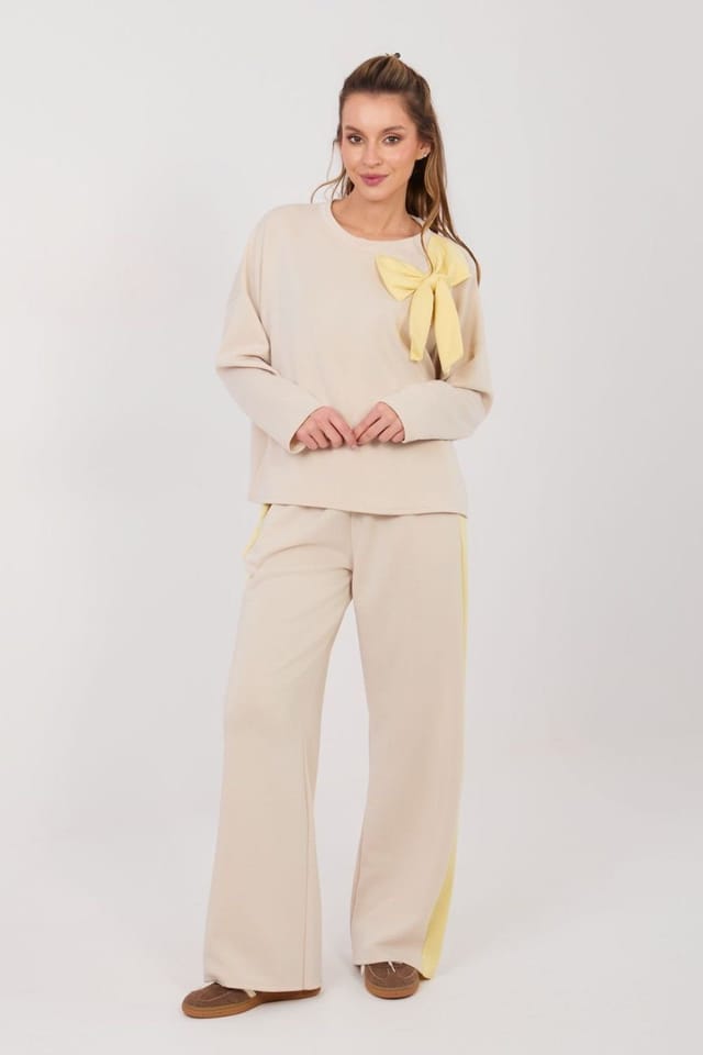 Love Lace Love Lace Women's Everyday Bow Detail Wide Leg Tracksuit Set in Beige - 2