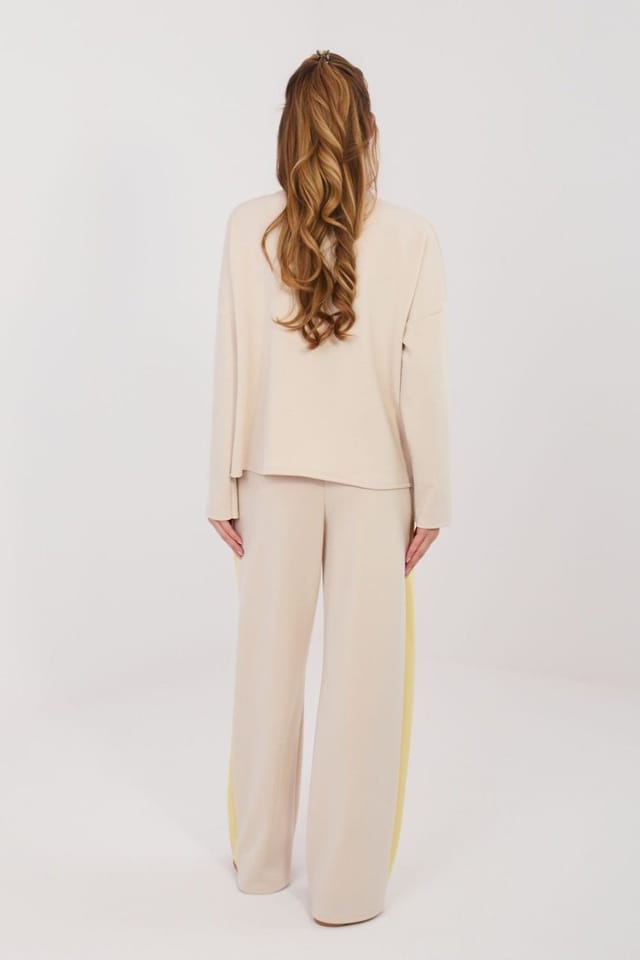 Love Lace Love Lace Women's Everyday Bow Detail Wide Leg Tracksuit Set in Beige - 3