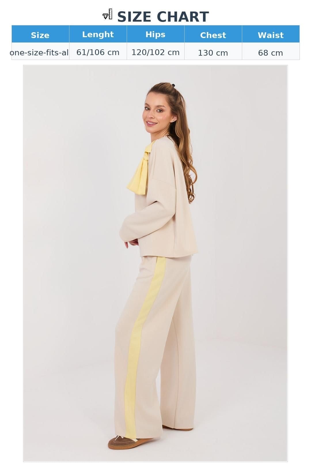 Love Lace Love Lace Women's Everyday Bow Detail Wide Leg Tracksuit Set in Beige - 4