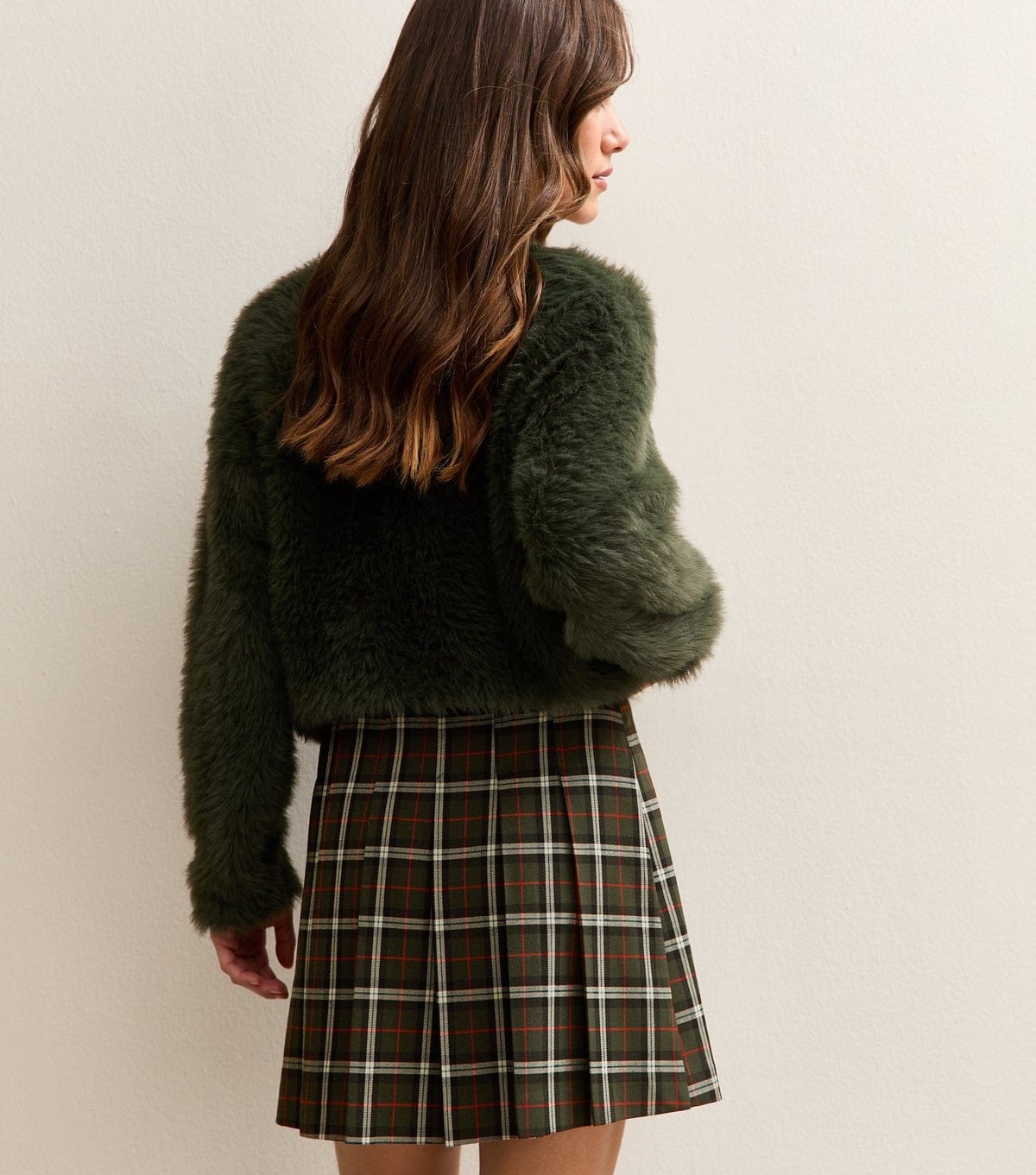 New Look Women's Petite Green Check Pattern Knife Pleat Mini Skirt New Look - 4