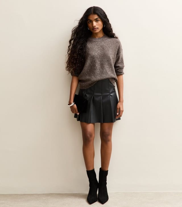 New Look Women's Petite Dark Mink Sequin Yarn Crew Neck Jumper New Look - 3