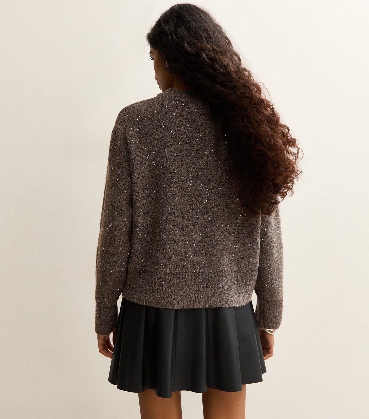 New Look Women's Petite Dark Mink Sequin Yarn Crew Neck Jumper New Look - 4