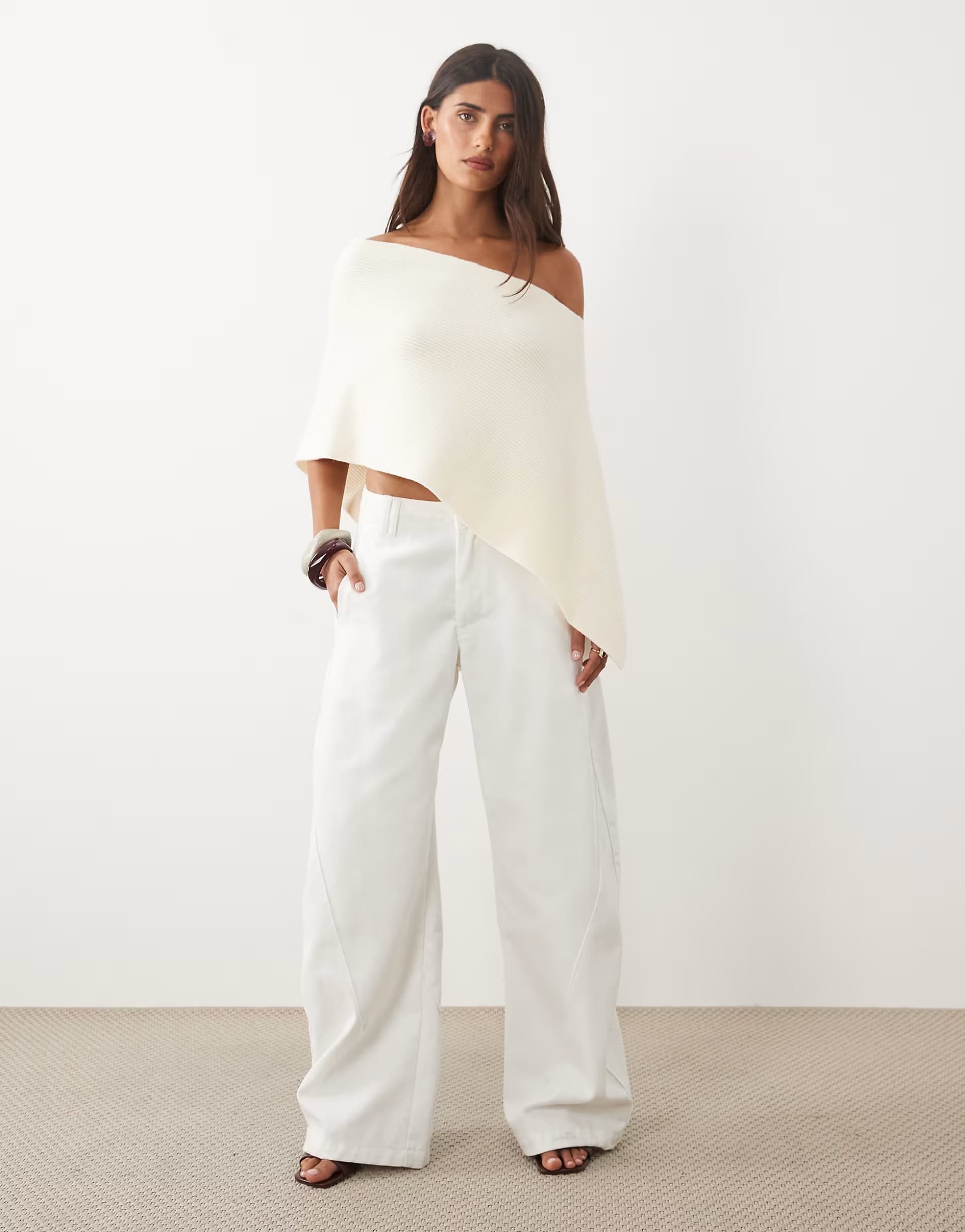 ASOS Lioness Sideline barrel leg jeans in white