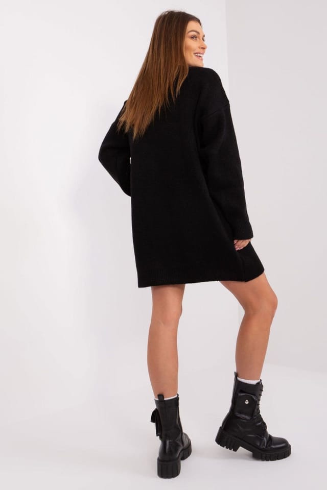Love Lace Love Lace Women's Everyday Knitted Mini Dress Long Sleeve Round Neck in Black - 3