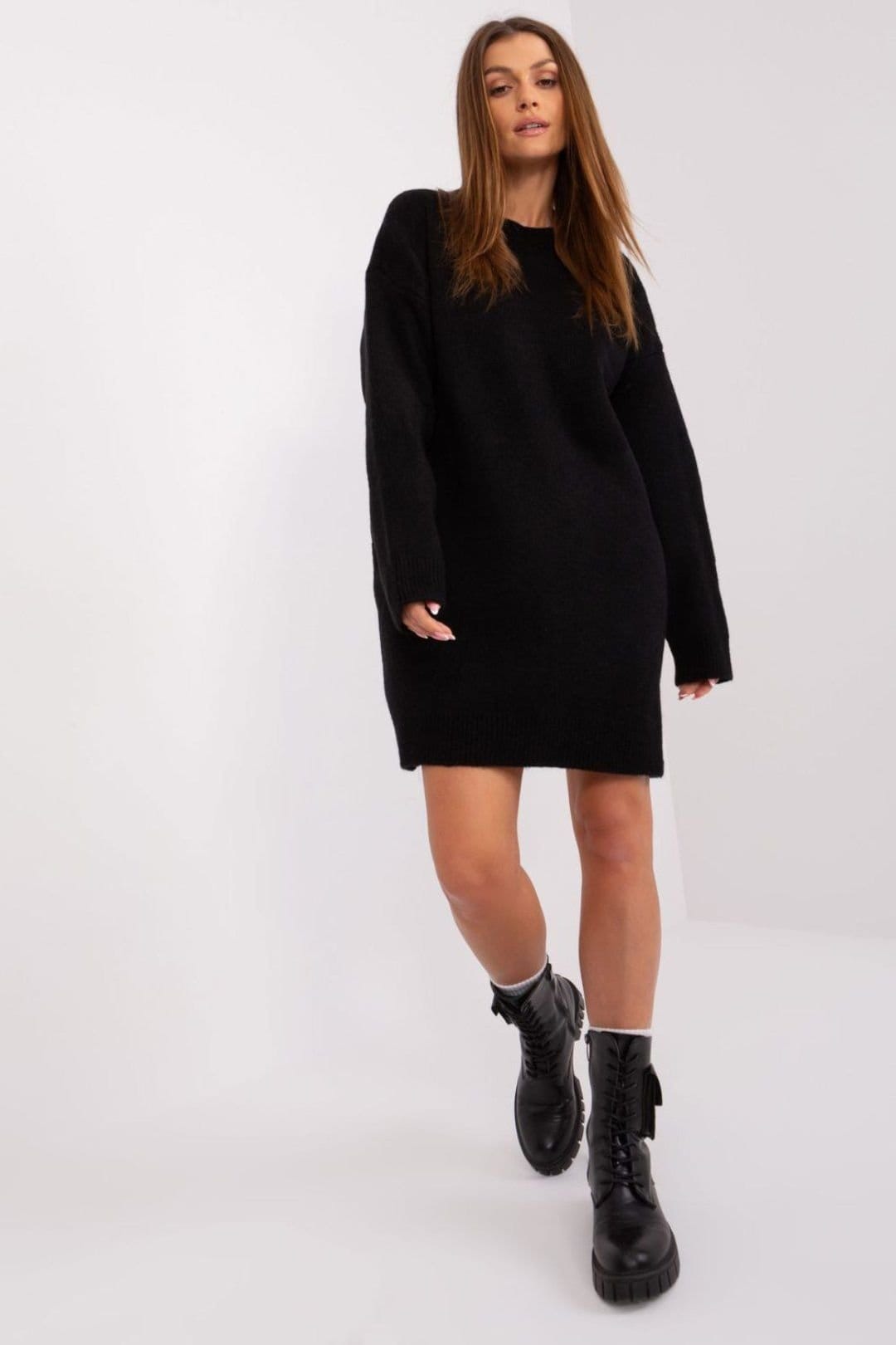 Love Lace Love Lace Women's Everyday Knitted Mini Dress Long Sleeve Round Neck in Black - 4
