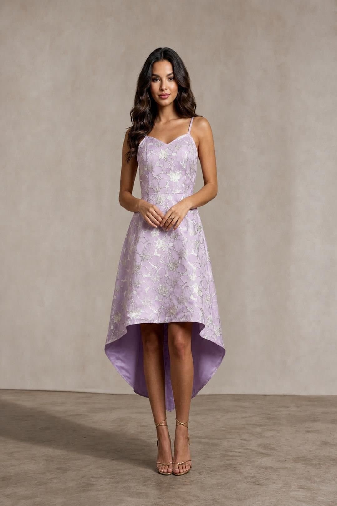 chi chi london Chi Chi London Women's Cami Floral Jacquard Dip Hem Dress in Purple