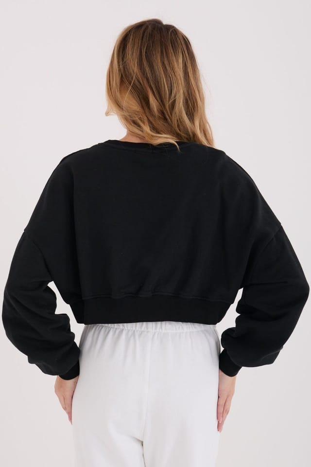 Love Lace Love Lace Women's Cotton Elastane Casual Sweatshirt Round Neck in Black - 3