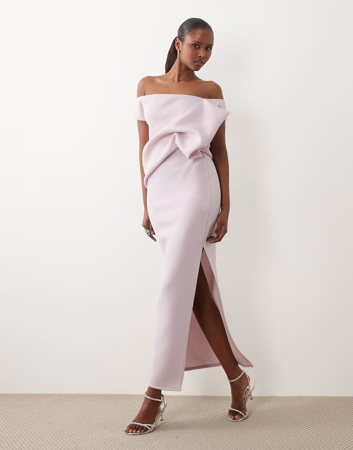 ASOS ASOS DESIGN scrunch drape midi dress in lilac scuba-style fabric - 1
