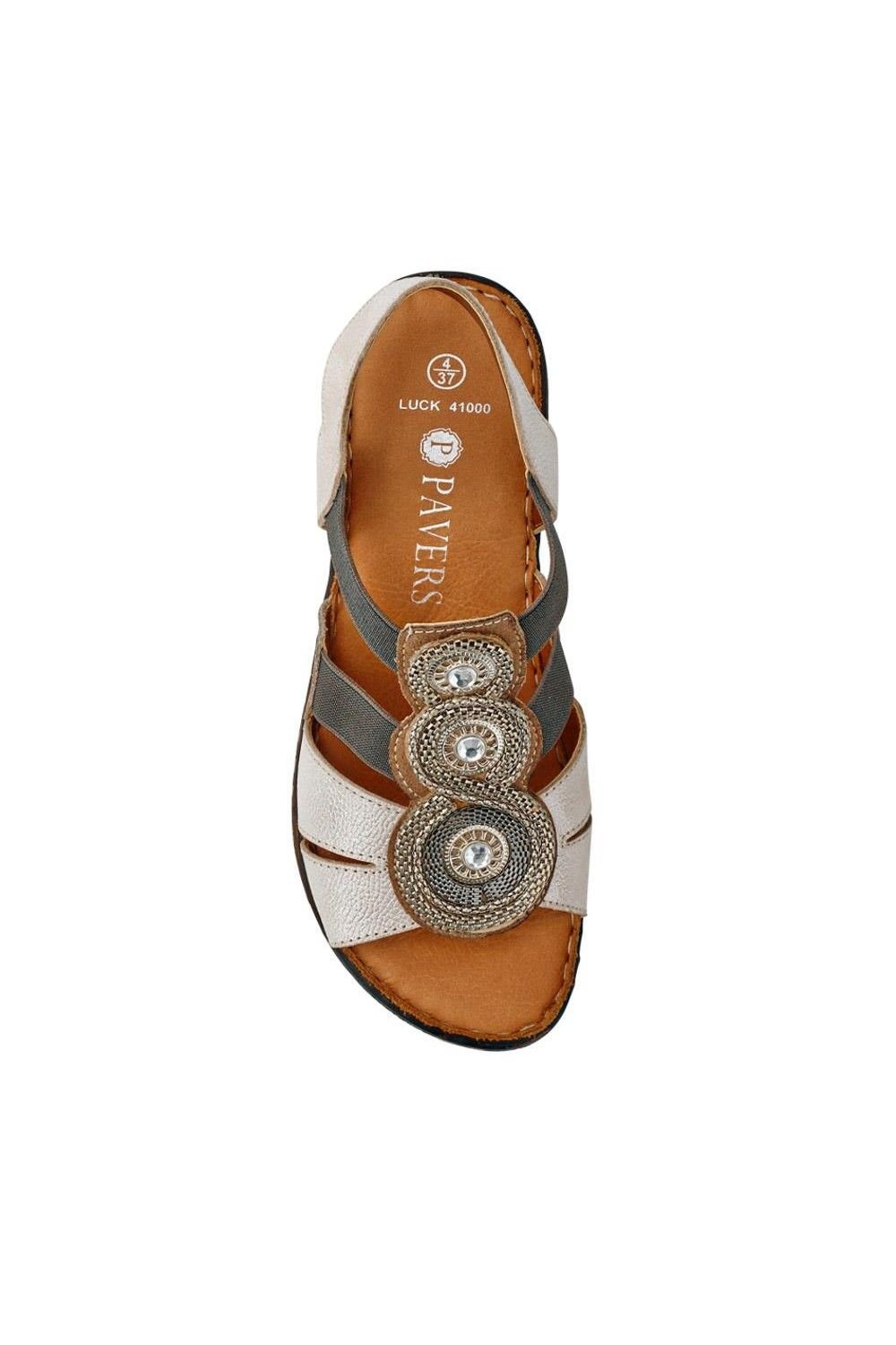 Pavers Pavers Women's Leather Elasticated Sandals in Metallics - 4