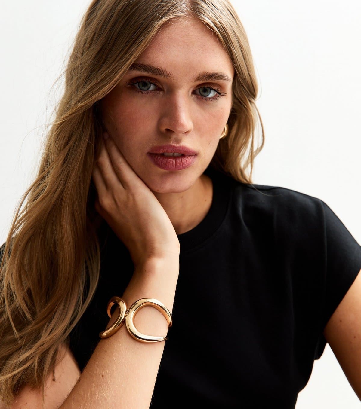 New Look Gold Tone Open Wrap Around Hinge Cuff Bracelet New Look