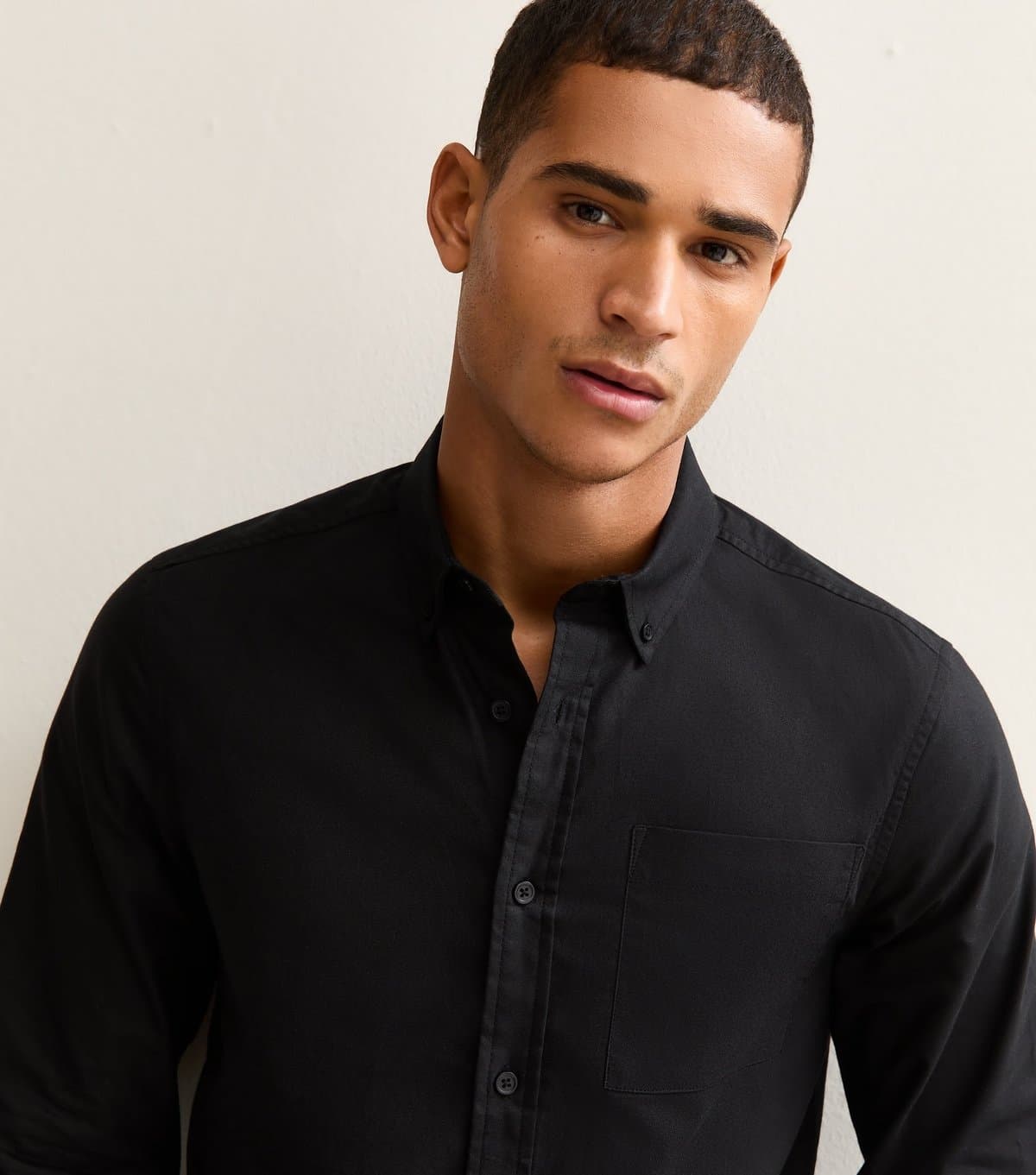 New Look Men's Black Regular Fit Long Sleeve Oxford Shirt New Look