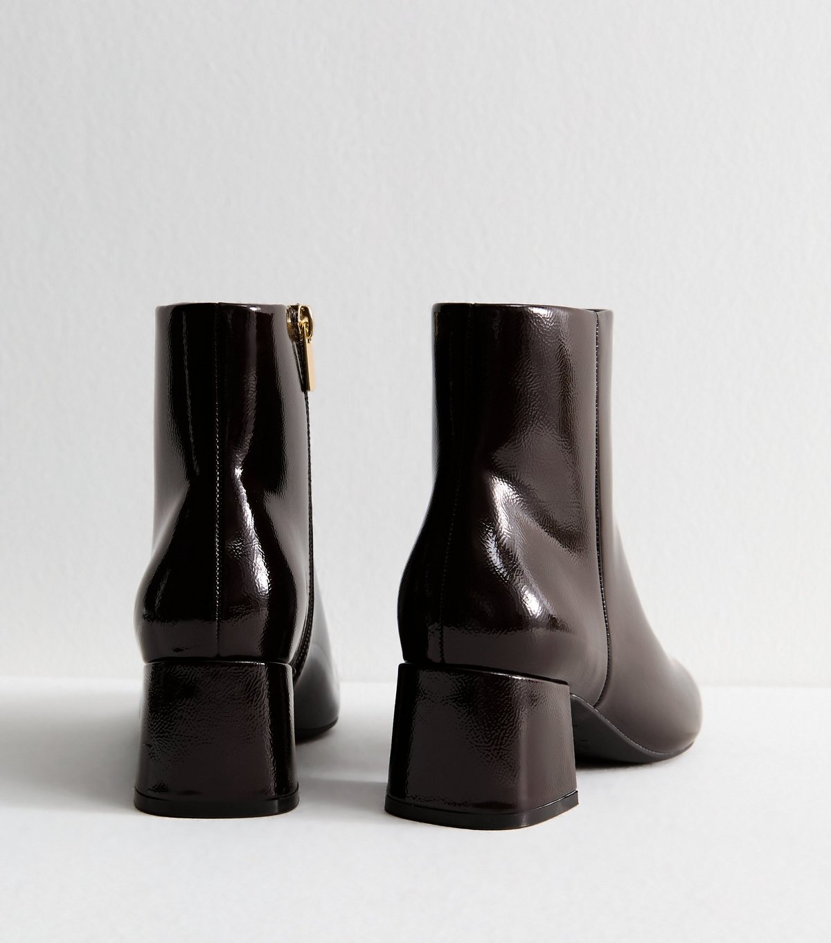 New Look Women's Wide Fit Dark Burgundy Faux Patent Leather Block Heel Boots Vegan New Look - 4