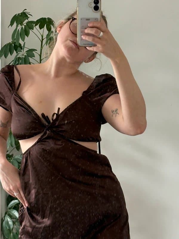 Bershka Brown silk cut out mini dress