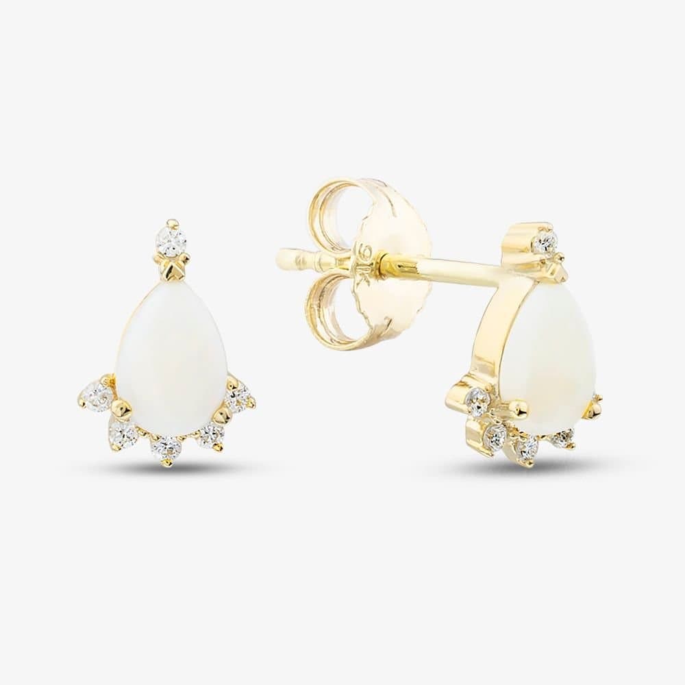 T.H.Baker T.H.Baker Women's 9ct Yellow Gold Oval Opal & Diamond Cluster Stud Earrings E4583-10