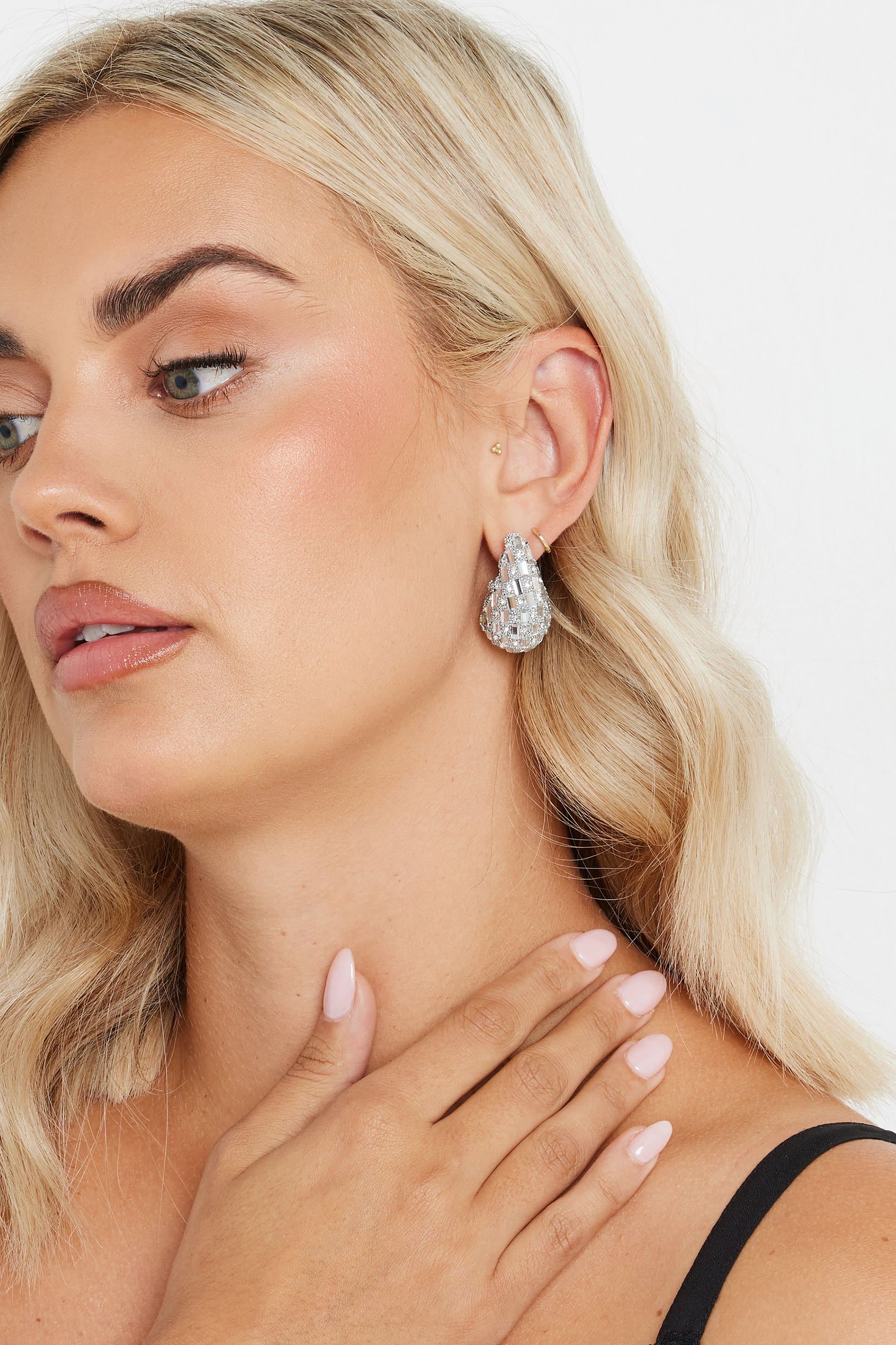 Yours Silver Tone Diamante Tear Drop Earrings