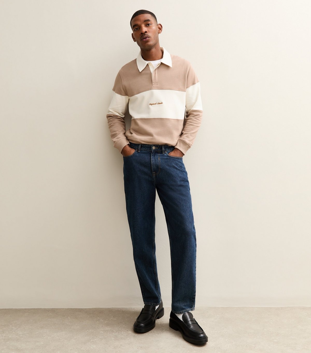 jack & jones Men's Light Brown Stripe Long Sleeve Polo Top Jack & Jones New Look - 3