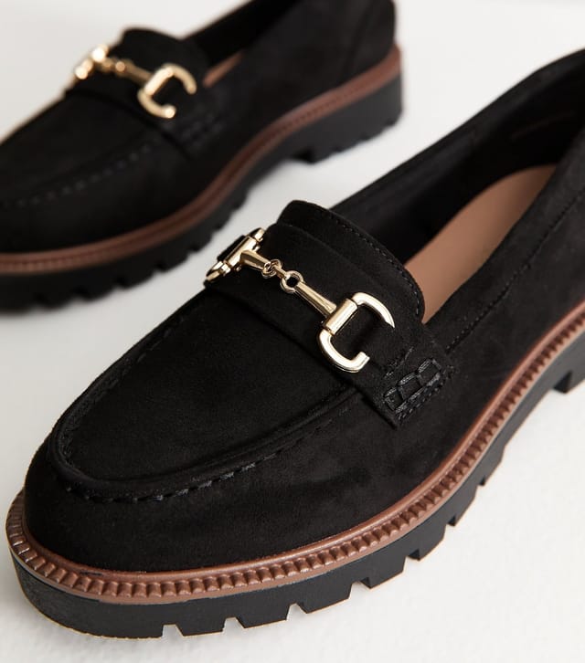 New Look Women's Black Faux Suede Horsebit Details Loafers Vegan New Look - 3