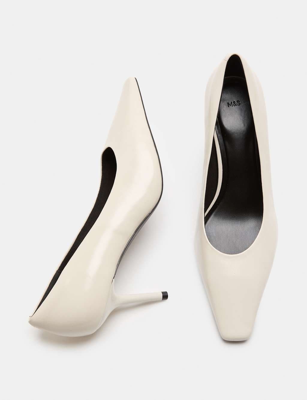 Marks & Spencer M&S Leather Stiletto Heel Chisel Toe Court Shoes White