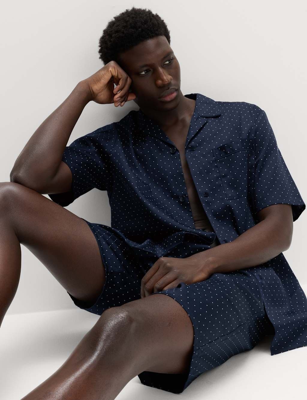Marks & Spencer M&S Pure Cotton Polka Dot Pyjama Set Navy