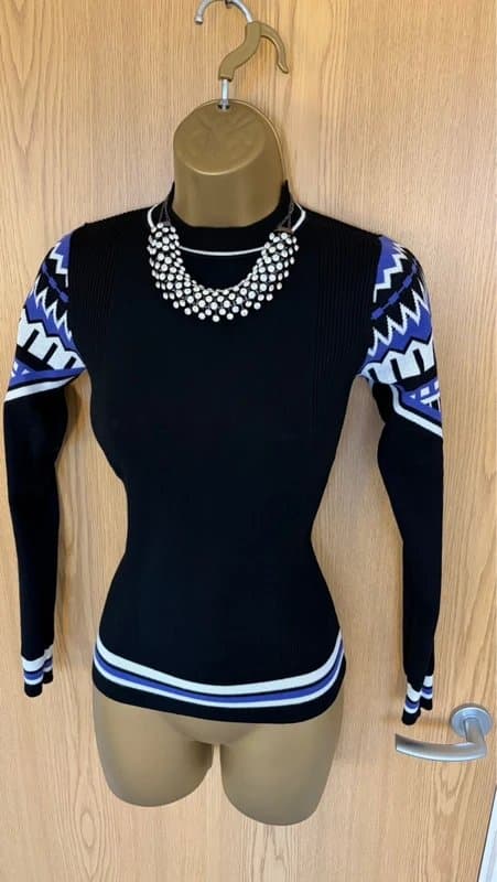 Karen Millen Karen Millen black purple white Aztec tribal print knitted jumper high neck