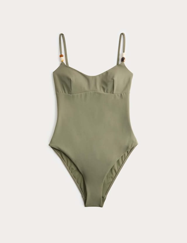 Marks & Spencer M&S Padded Beaded Scoop Neck Swimsuit Dark Khaki - 2
