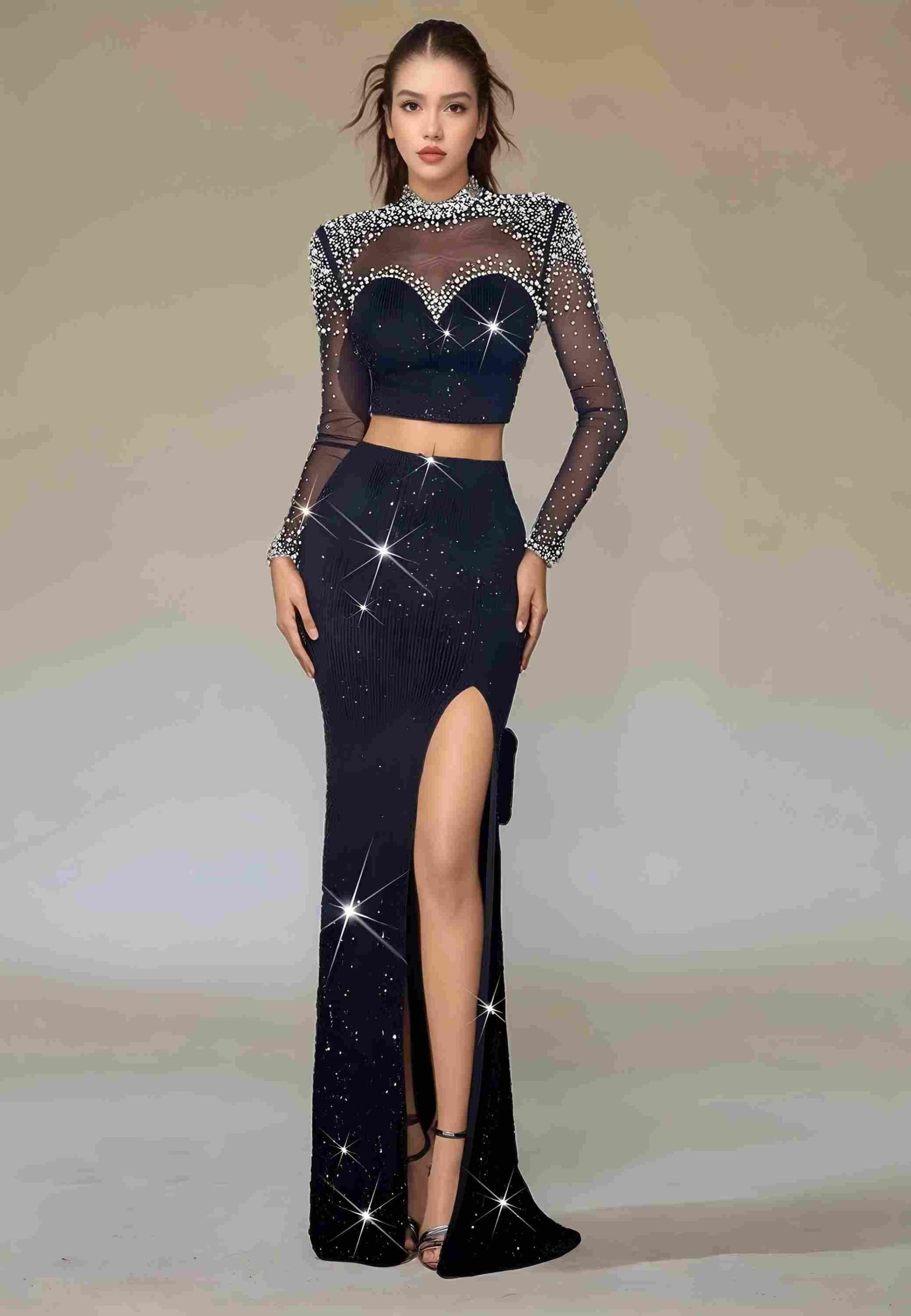 Divine Grace Divine Grace Women's Black Sparkle Mesh Co-ord Set