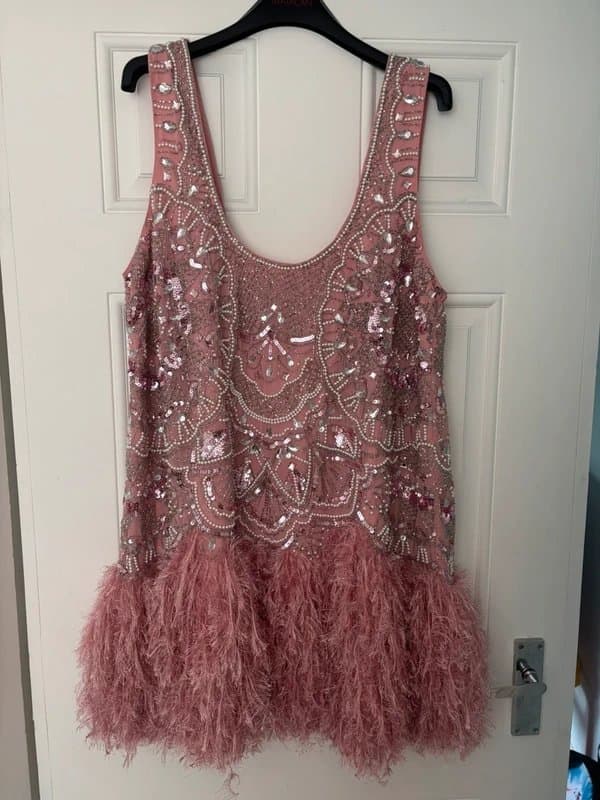 ASOS ASOS Luxe embellished pink dress with feathers size 14