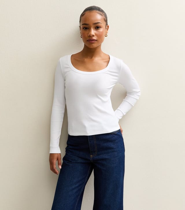 New Look Women's Petite White Ribbed Jersey Scoop Neck Top New Look - 2