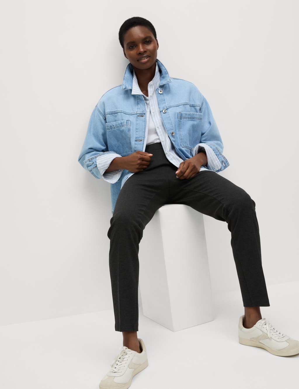 Marks & Spencer M&S Jersey Slim Fit Angle Grazer Trousers Charcoal - 3