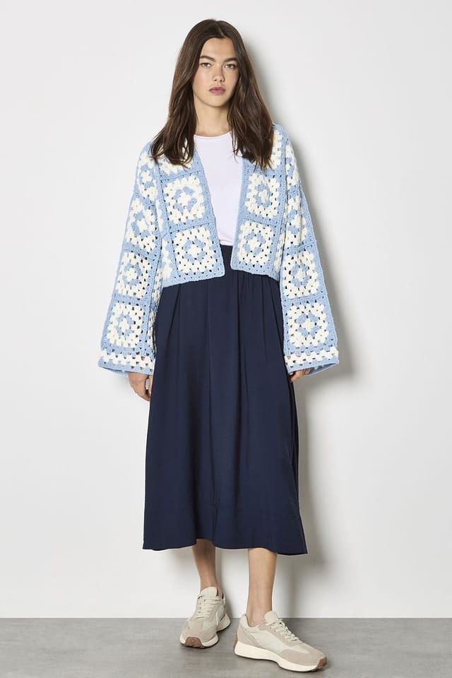 Apricot Apricot Women's Hand-Knit Crochet Squares Cardigan in Blue - 2