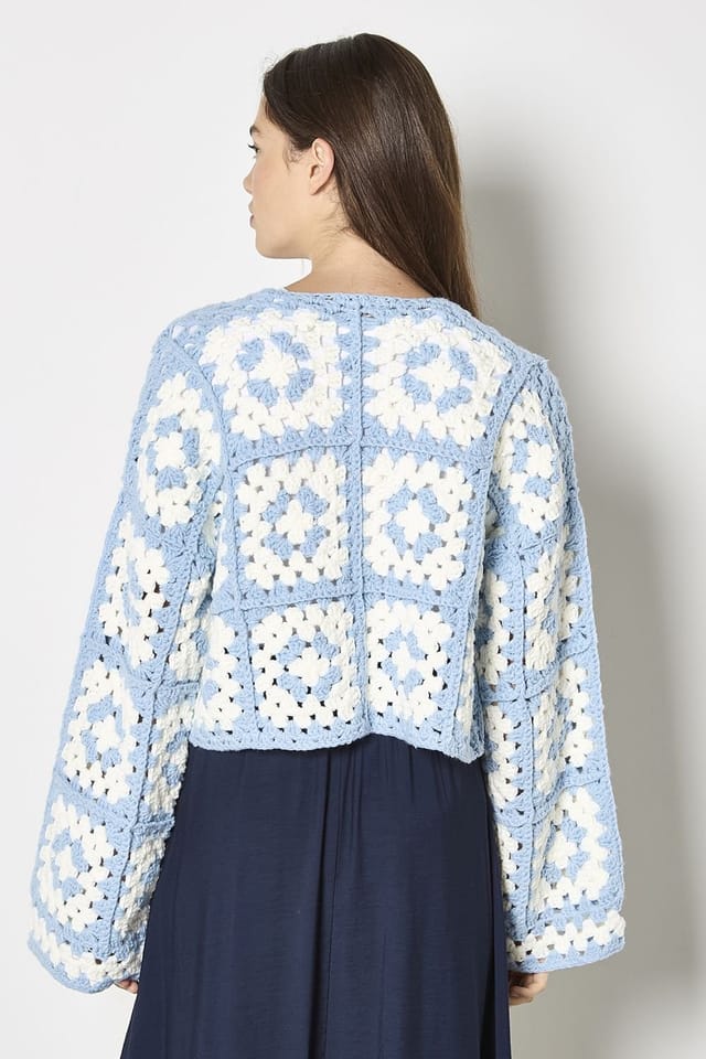 Apricot Apricot Women's Hand-Knit Crochet Squares Cardigan in Blue - 3