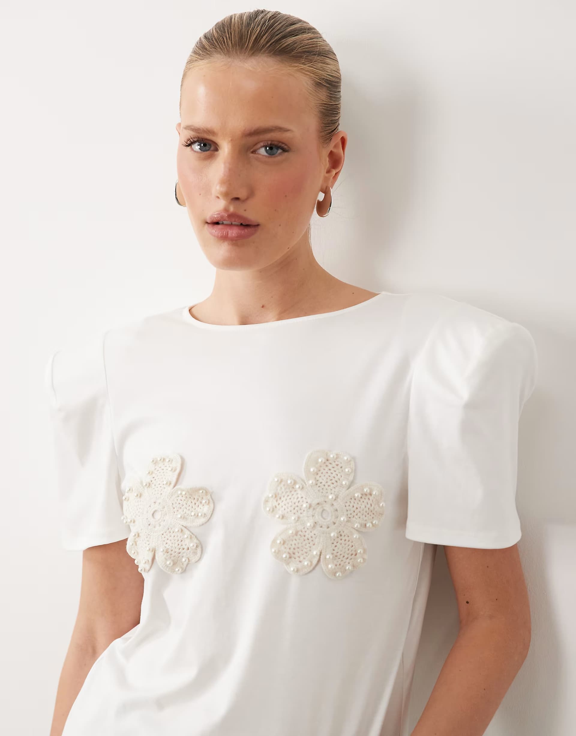 ASOS ASOS LUXE crochet embellished flower T-shirt in white