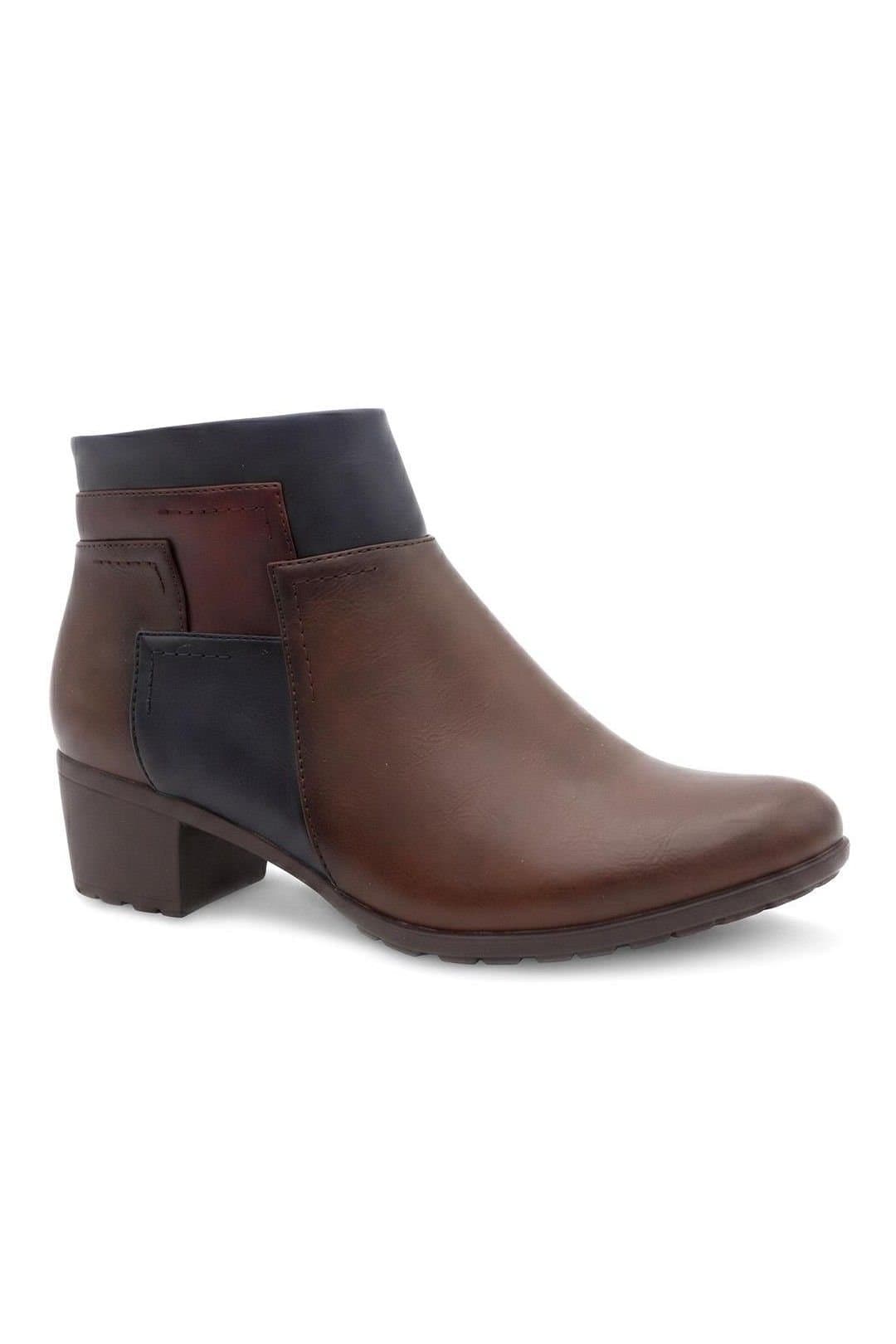 Pavers Pavers Women's Block Heel Ankle Boots With Inside Zip in Brown