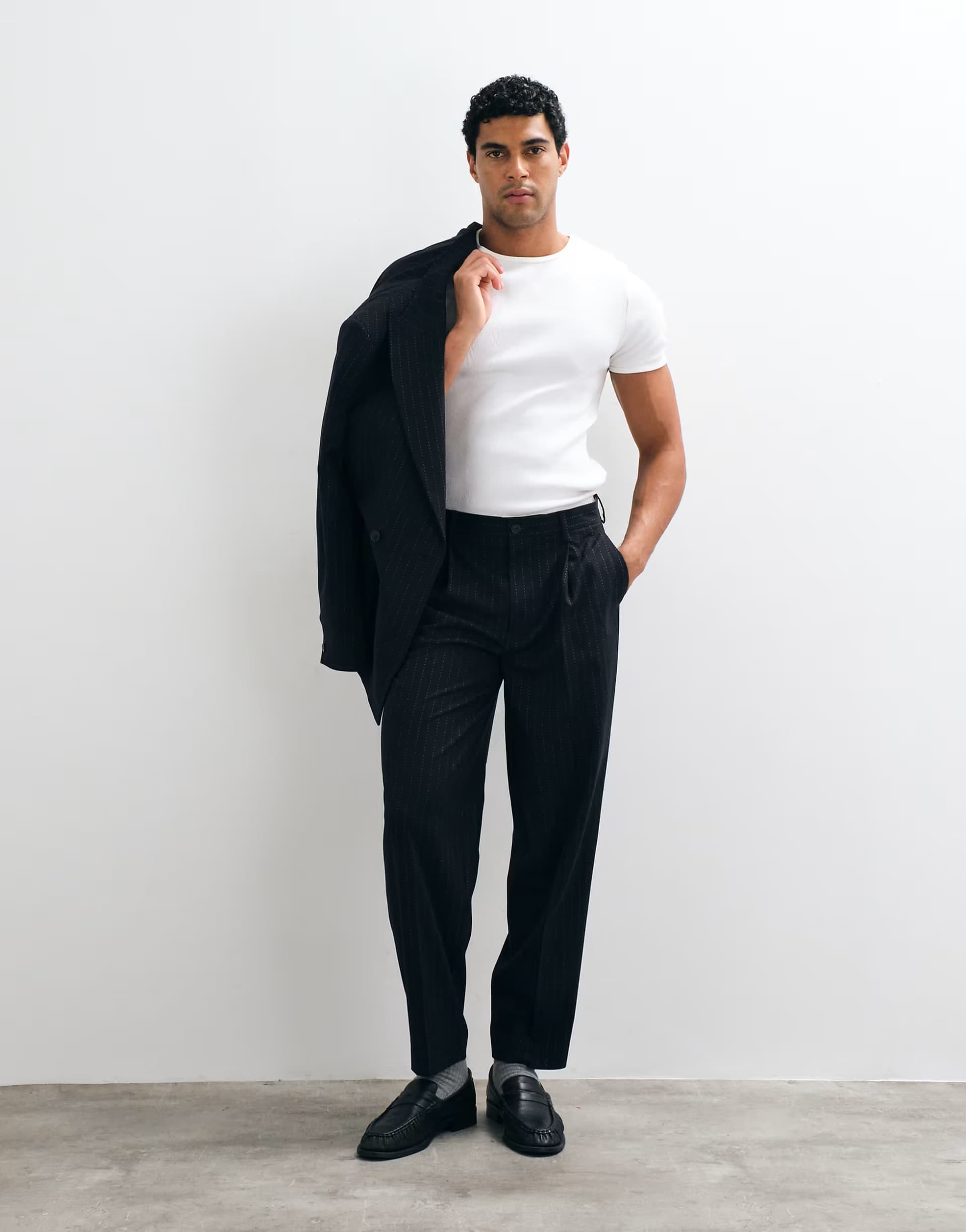 ASOS ASOS DESIGN oversized tapered pleated suit trousers in navy pinstripe