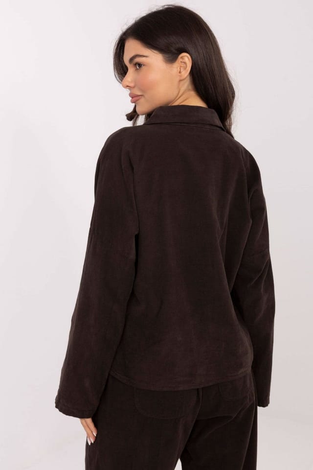 Love Lace Love Lace Women's Corduroy Long Sleeve Button Shirt in Brown - 3