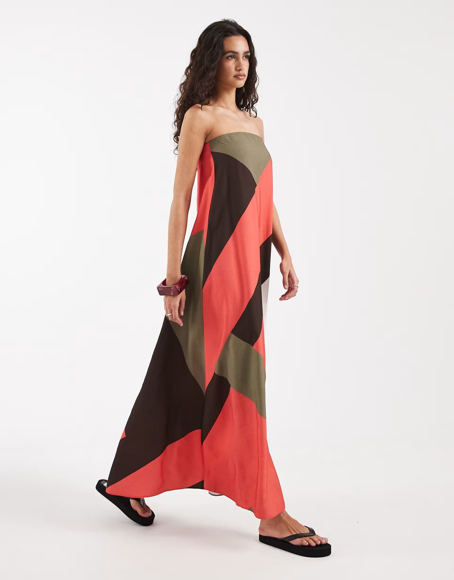 ASOS ASOS DESIGN bandeau maxi dress in colour block