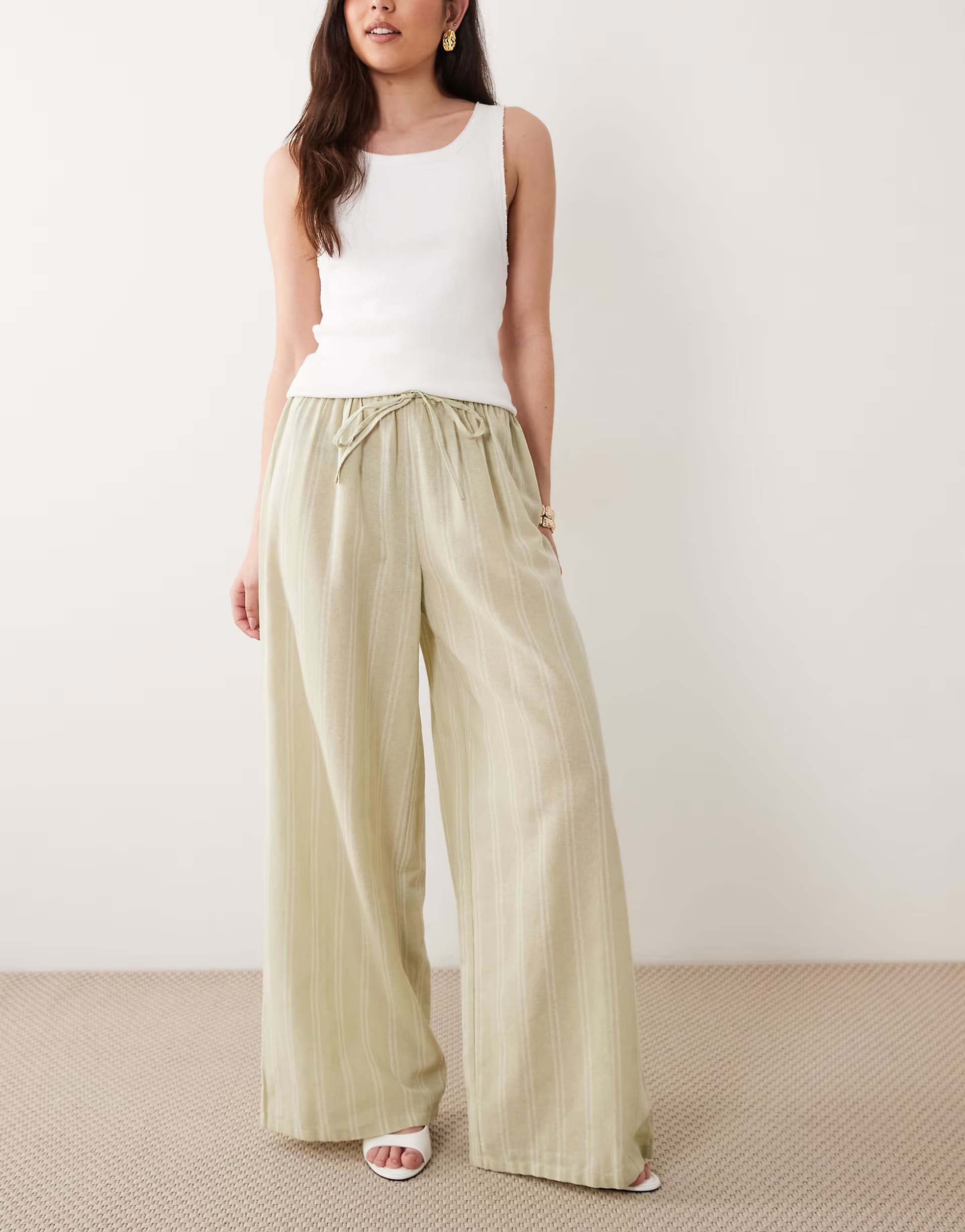 ASOS Wednesdays Girl wide leg striped trouser in green
