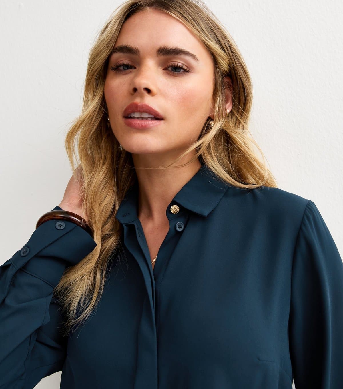 New Look Women's Petite Navy Gold Button Shirt New Look