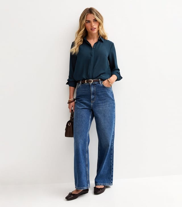 New Look Women's Petite Navy Gold Button Shirt New Look - 2