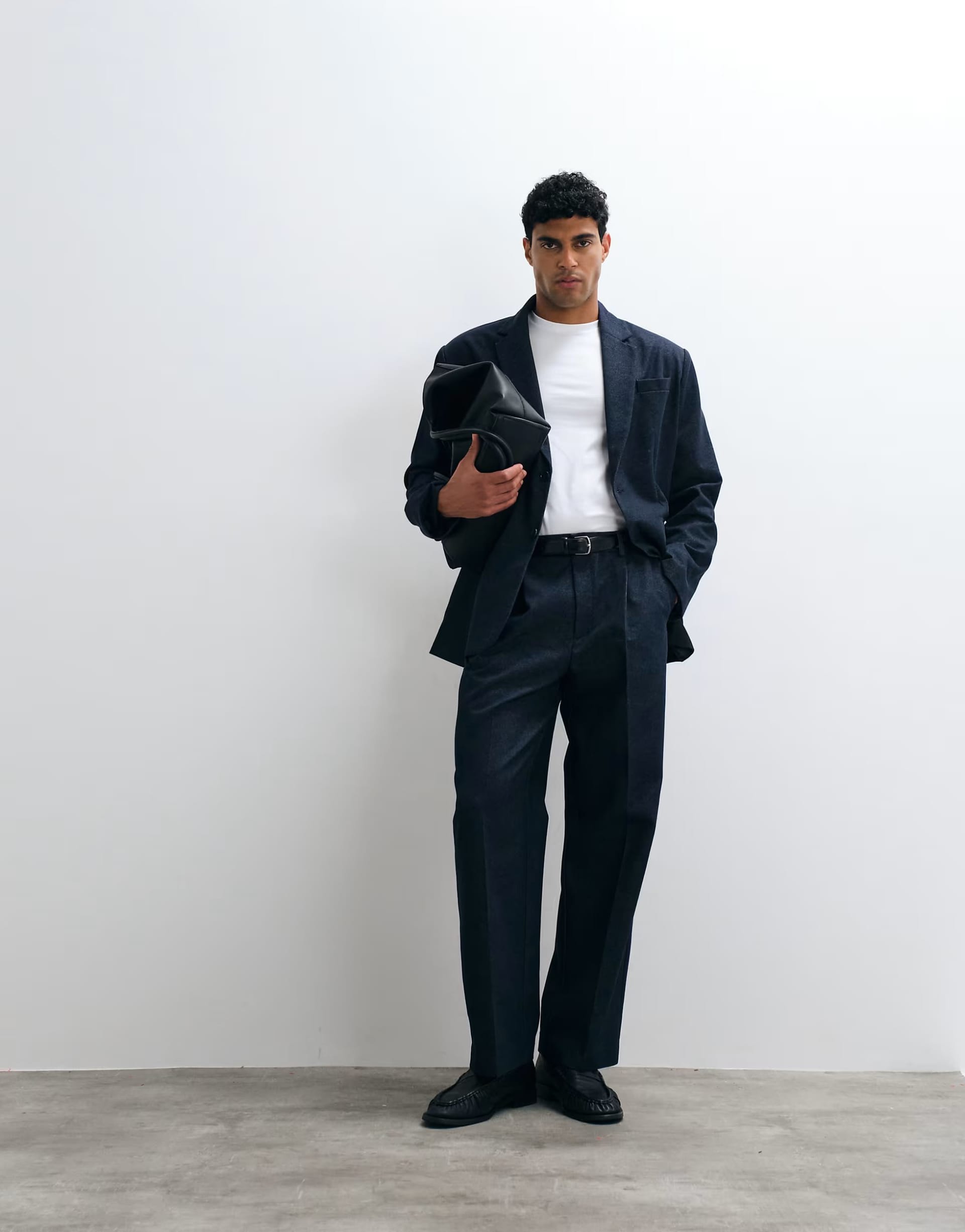 ASOS DESIGN Navy Denim Look Wide-Leg Suit Trouser With Quarter