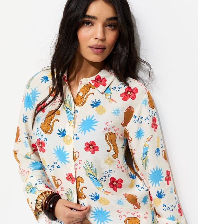 New Look Women's Multicoloured Animal Floral Print Long Sleeve Shirt New Look - 2