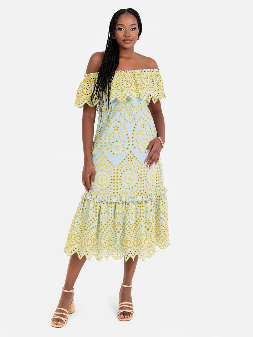 Maya Deluxe Maya Deluxe Women's Broderie Bardot Midi Dress - 1