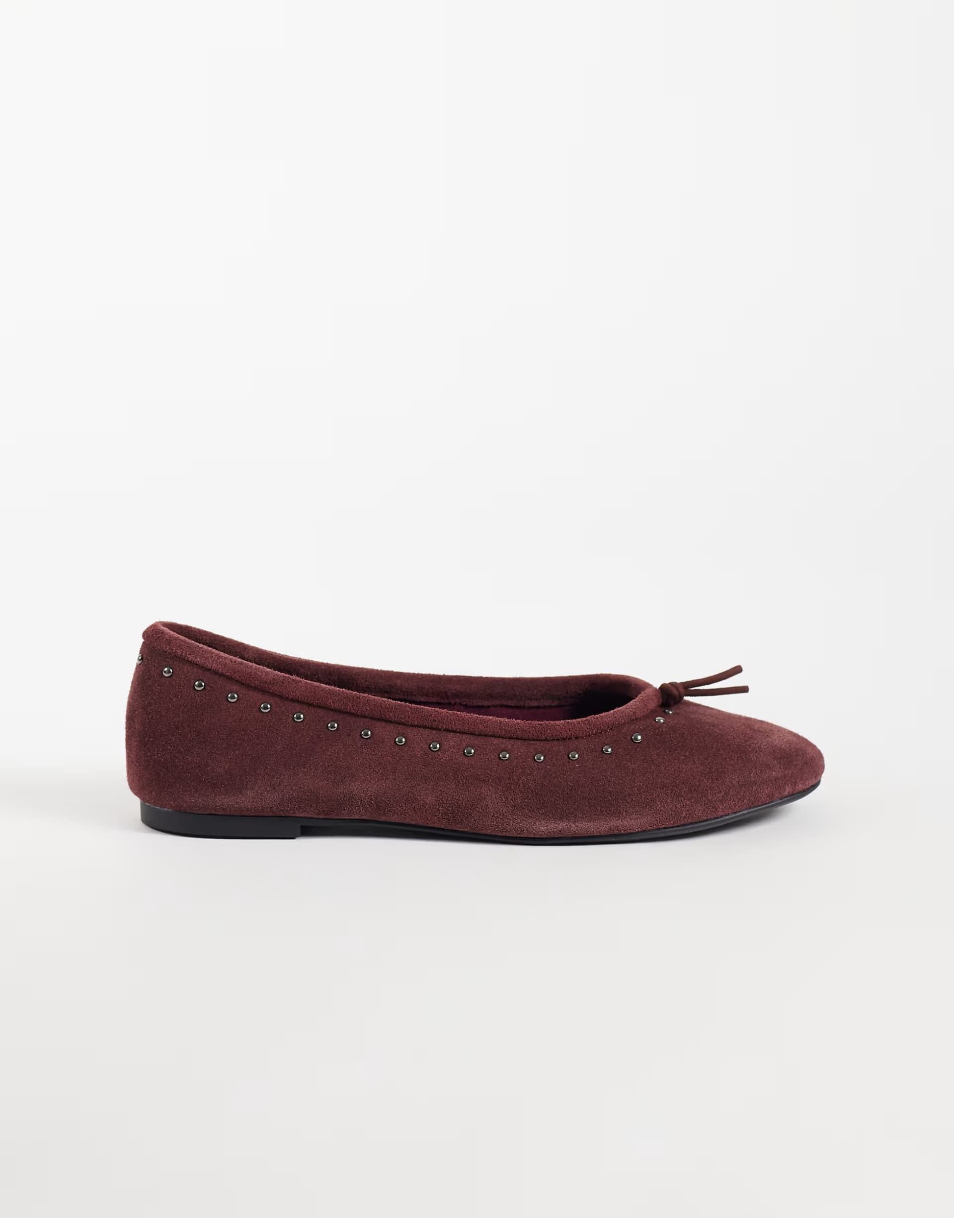 ASOS Mango 100% leather studded ballet flat in burgundy