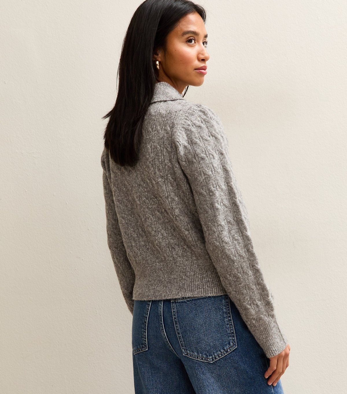 New Look Women's Petite Mid Grey Collared Cable Knit Cardigan New Look - 4