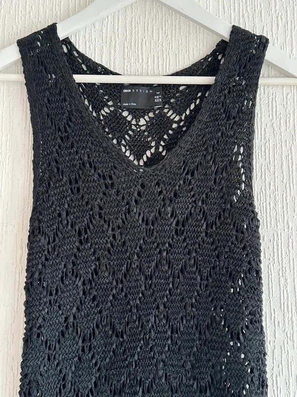 ASOS Design Black Crochet Sleeveless Stretchy Dress 10 Asos Design Tall