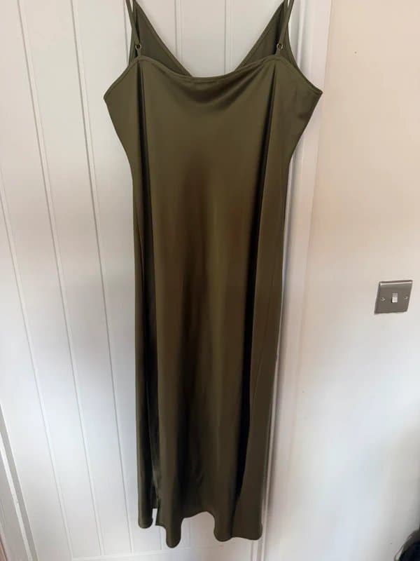Never Fully Dressed Never Fully Dressed Khaki Satin Slip Midi Dress