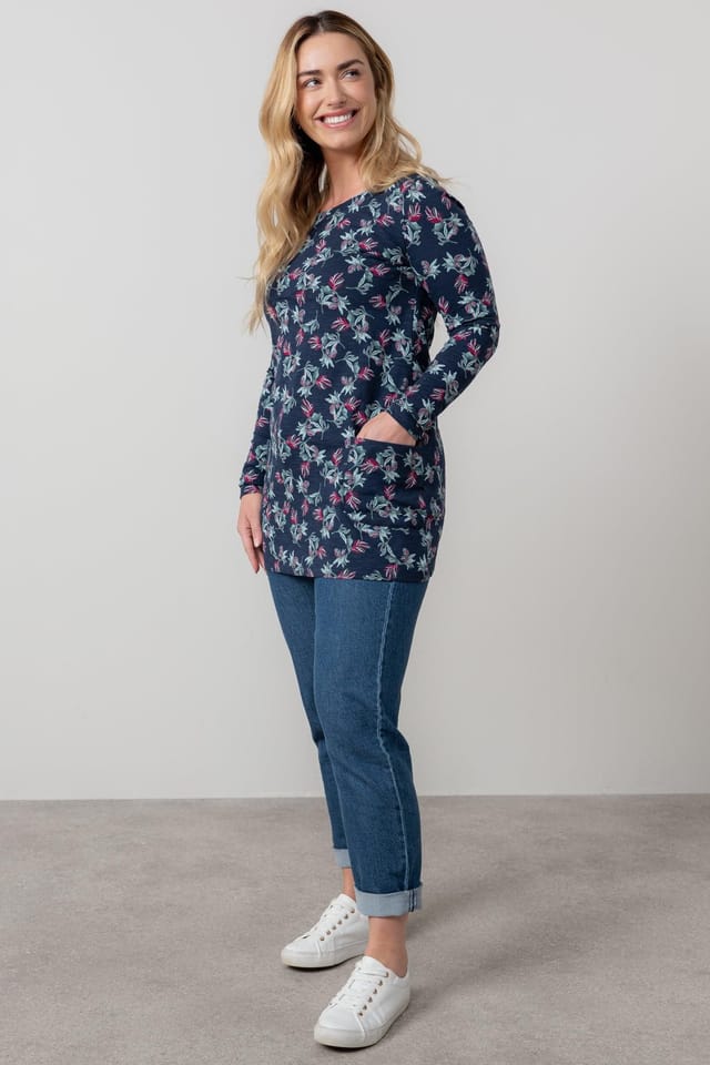 Lily & Me Lily & Me Women's High Tea Soft Stretch Cotton Jersey Tunic with Full length sleeves in Navy - 2